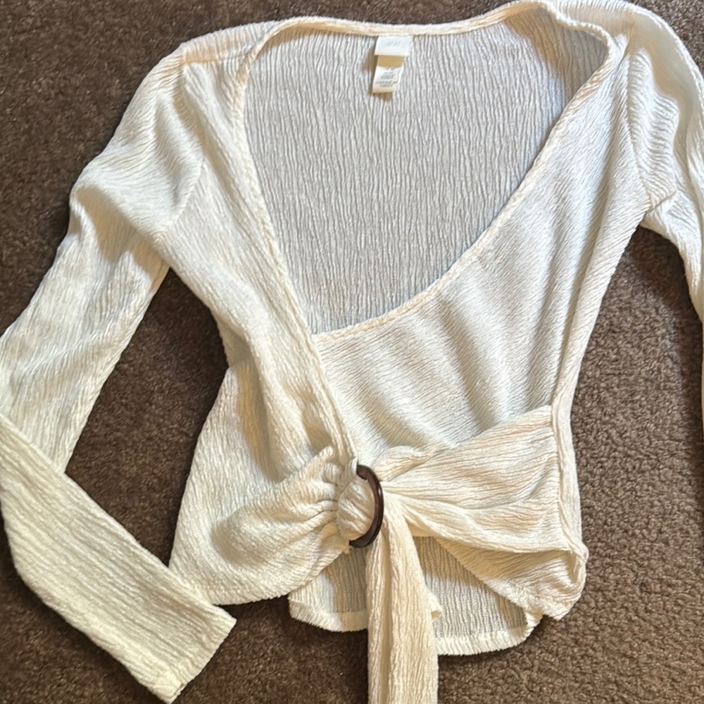 H&M Elegant Cream Wrap Top - XS